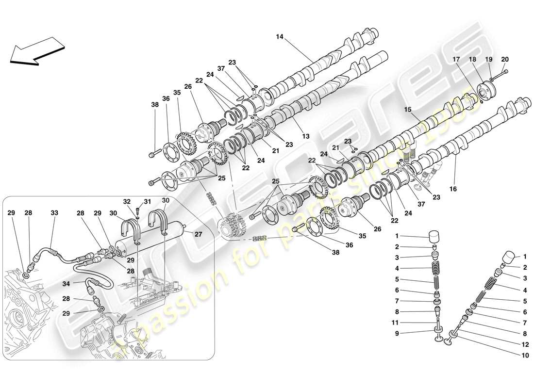 ferrari f430 scuderia spider 16m (rhd) timing system - tappets diagrama de piezas