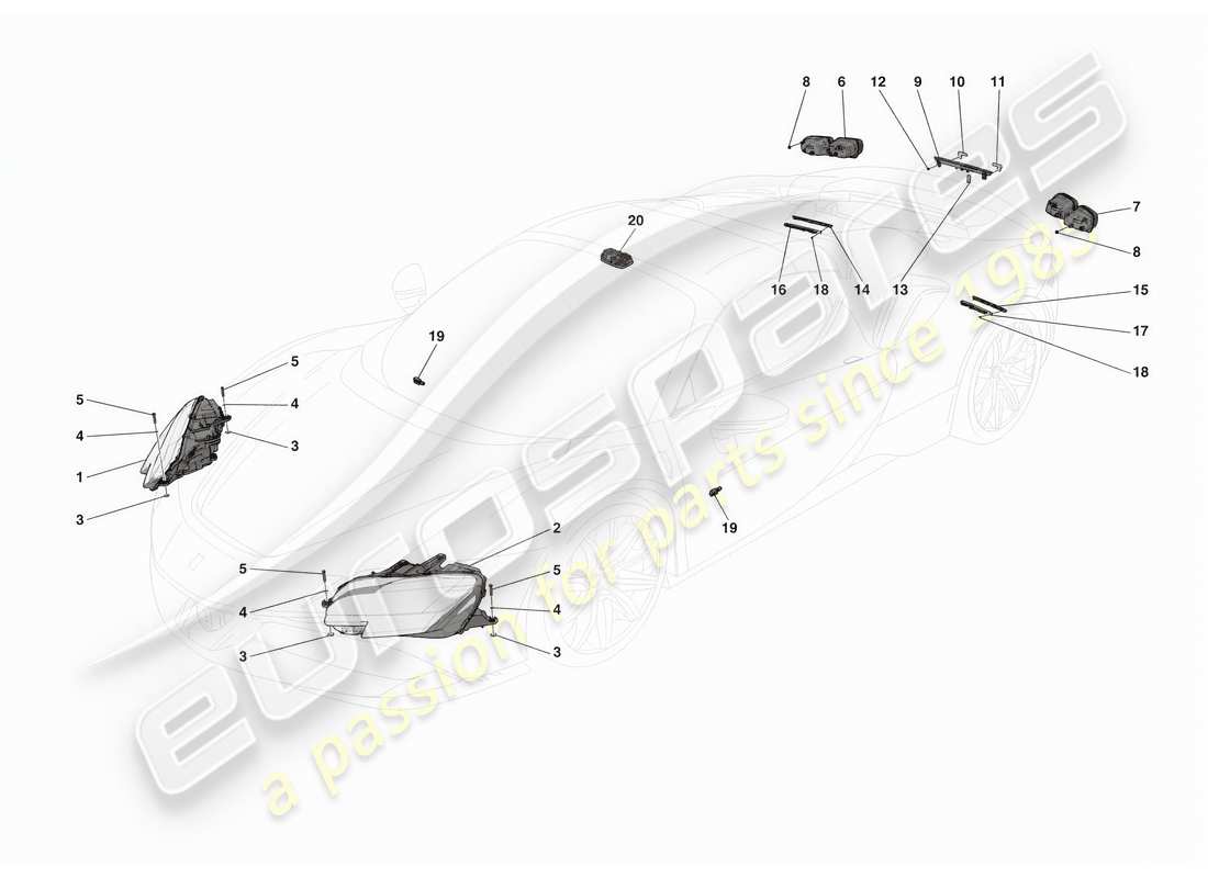 ferrari sf90 stradale sistemas de iluminación diagrama de piezas