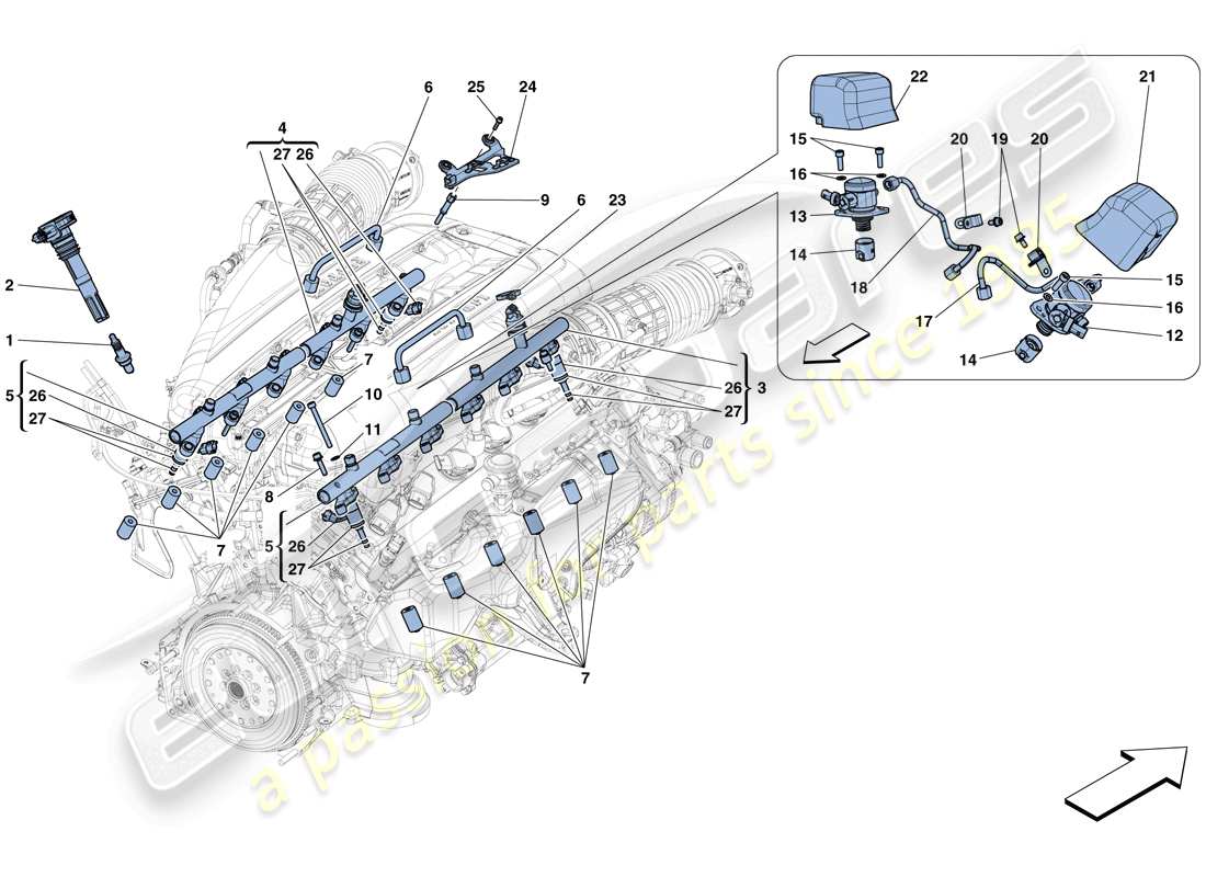 ferrari 812 superfast (rhd) inyección - sistema de encendido diagrama de partes