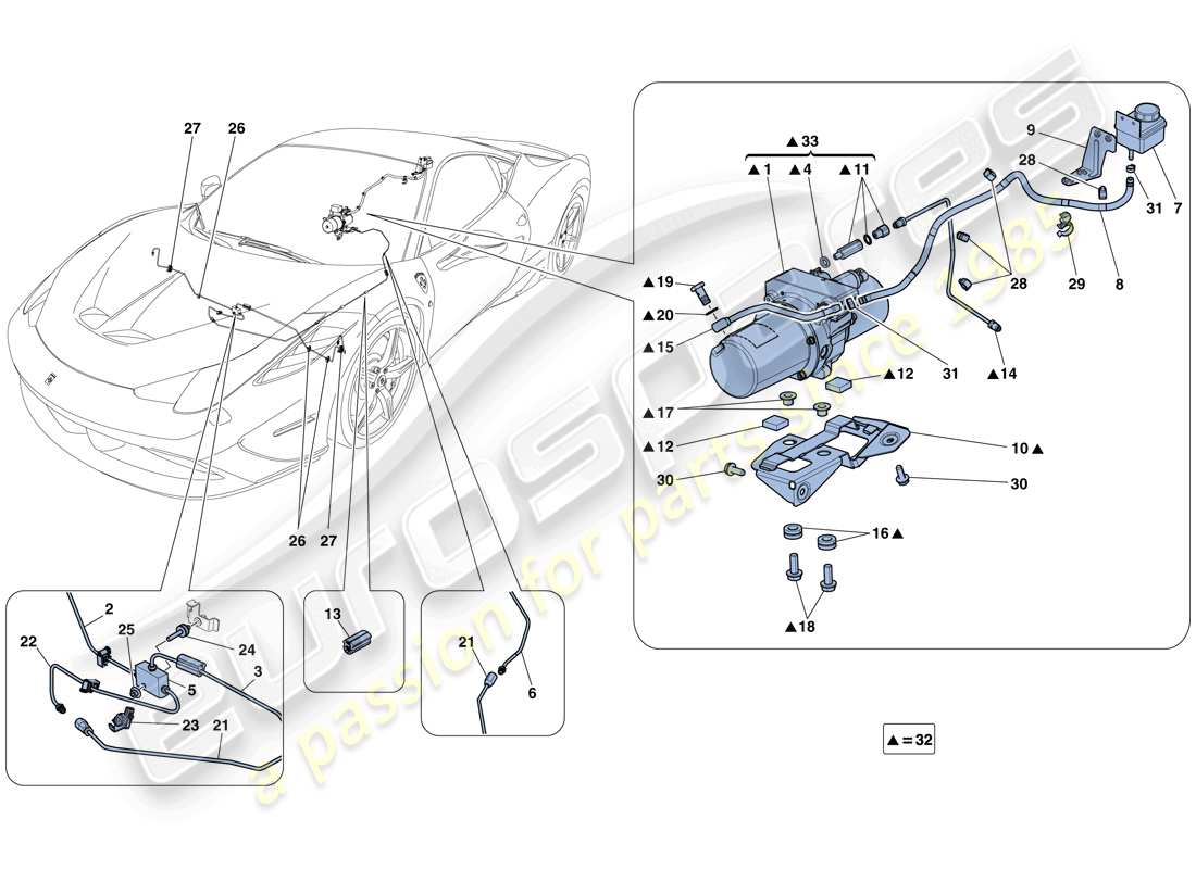 ferrari 458 speciale (rhd) diagrama de piezas del sistema de elevación de vehículos