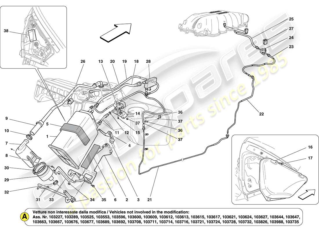 ferrari california (usa) sistema de control de emisiones evaporativas diagrama de piezas