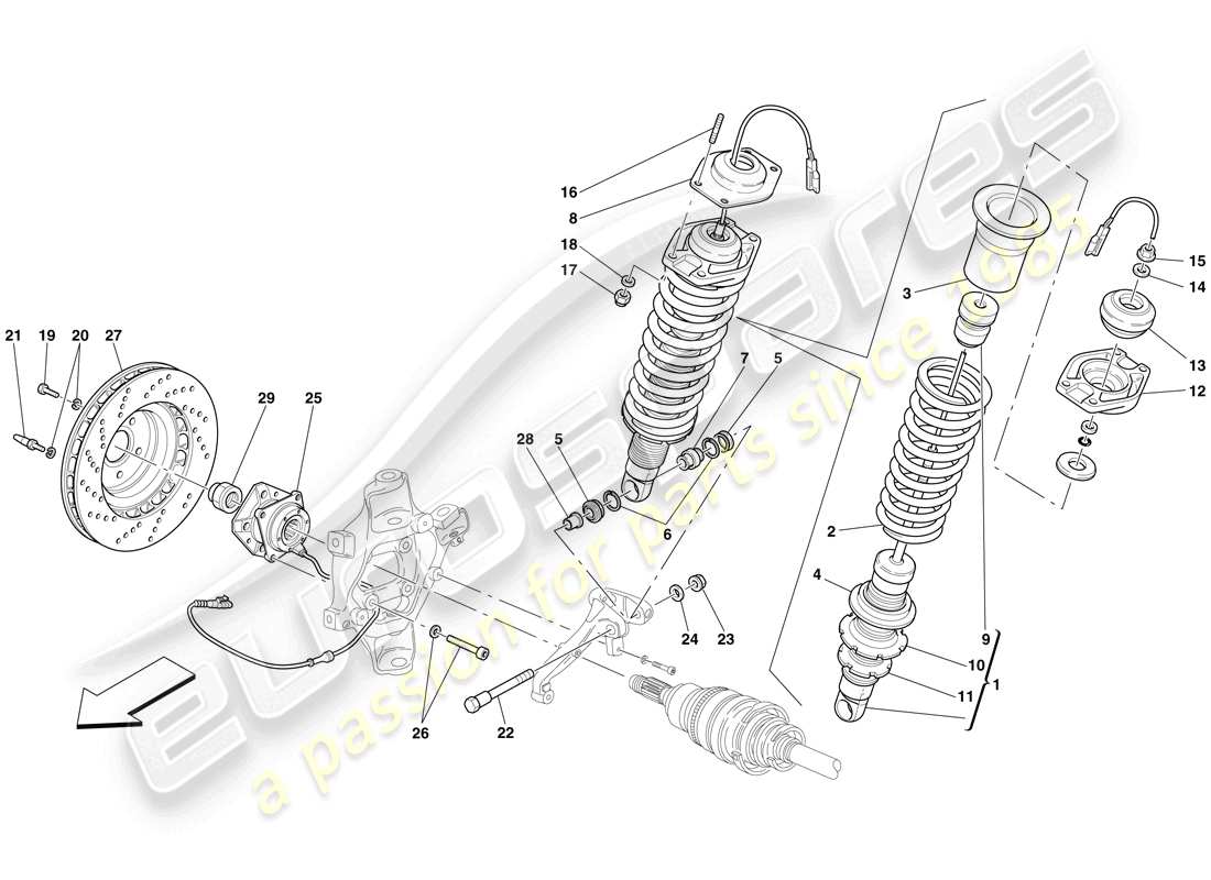 ferrari 612 sessanta (europe) suspensión trasera: amortiguador y disco de freno diagrama de piezas