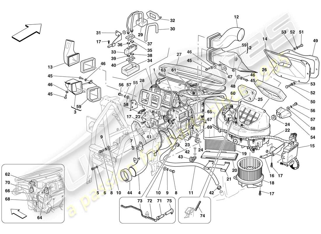 ferrari 612 sessanta (europe) unidad evaporadora y controles diagrama de piezas