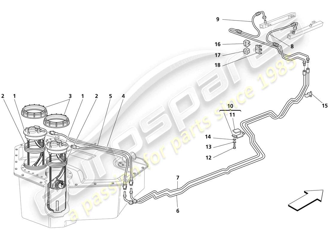 maserati trofeo diagrama de piezas de la bomba de combustible y las tuberías