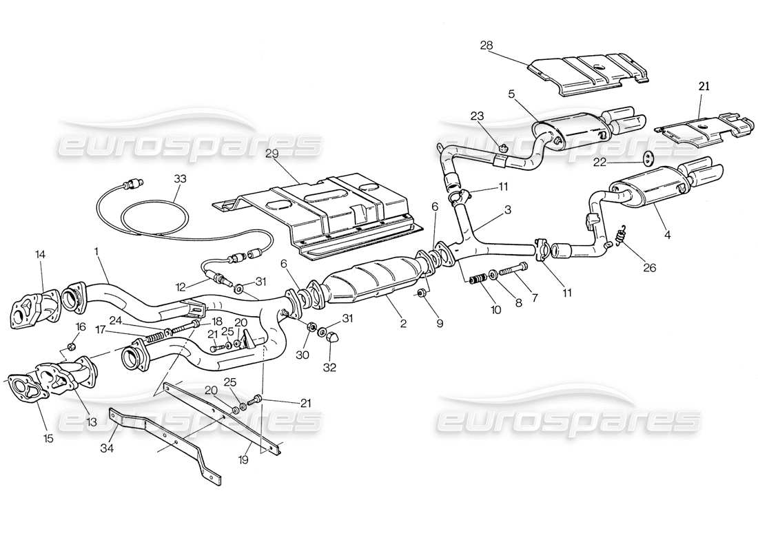 maserati biturbo spider diagrama de piezas del sistema de escape con catalizadores