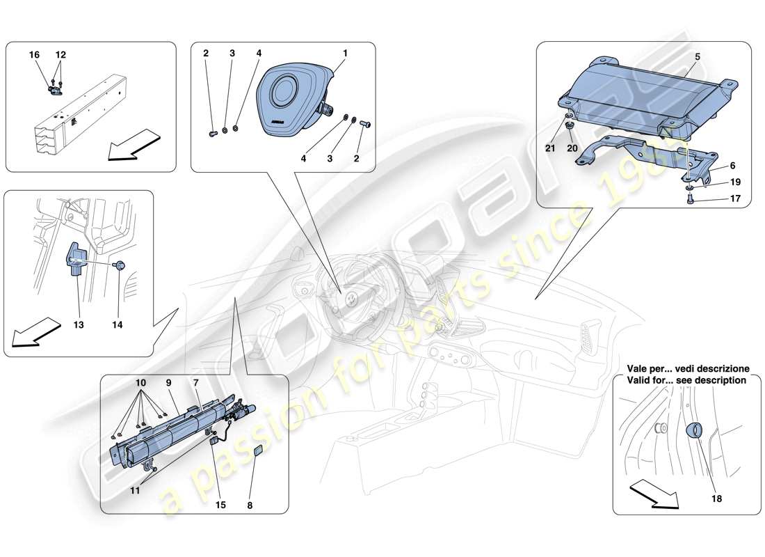 ferrari 458 speciale aperta (rhd) diagrama de piezas de airbags