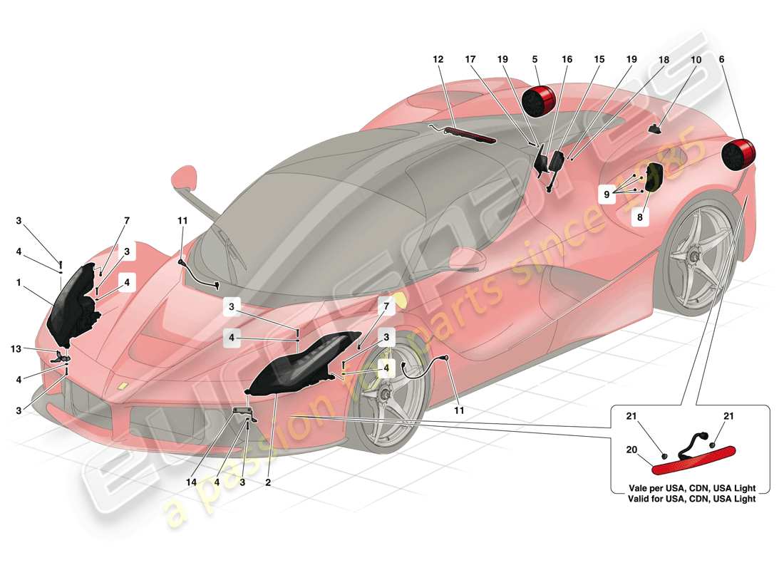 ferrari laferrari (europe) faros y luces traseras diagrama de piezas