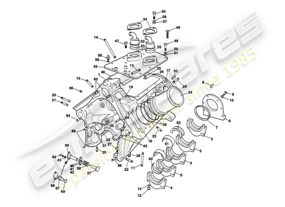 aston martin v8 volante (1997) bloque cilíndrico diagrama de piezas