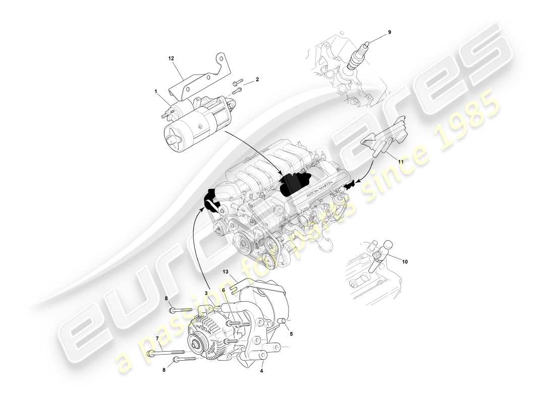 aston martin db7 vantage (2000) diagrama de piezas de los componentes eléctricos del motor