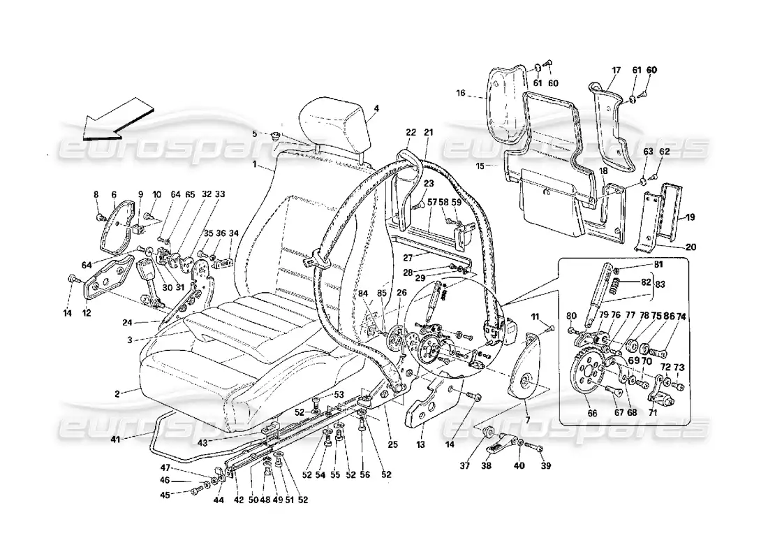 ferrari 348 (2.7 motronic) asientos y cinturones de seguridad diagrama de piezas