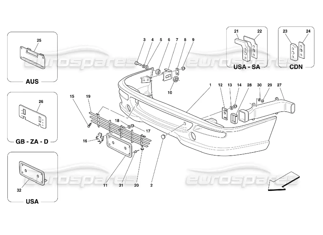 ferrari 355 (5.2 motronic) parachoques delantero diagrama de piezas