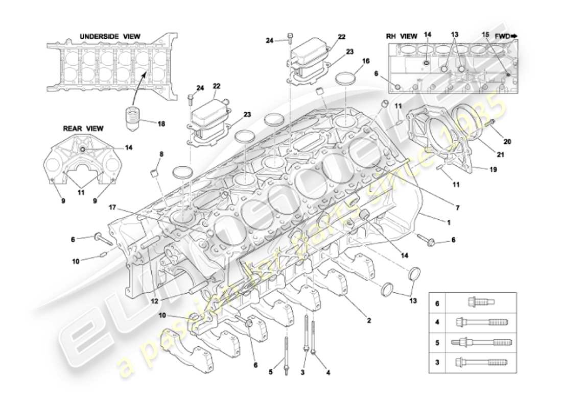 aston martin vanquish (2002) bloque cilíndrico diagrama de piezas