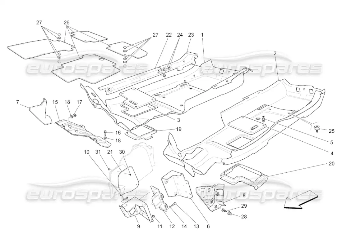 maserati grancabrio (2011) 4.7 alfombrillas del habitáculo diagrama de piezas