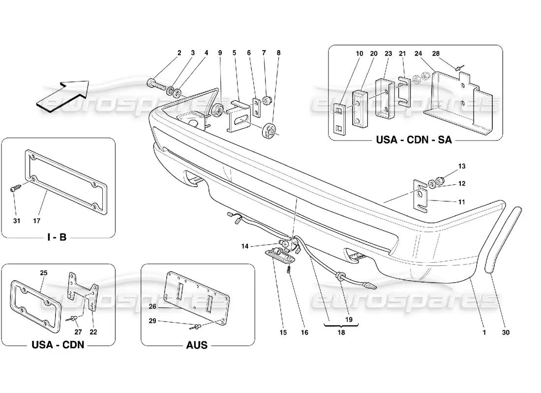 ferrari 355 (5.2 motronic) parachoques trasero diagrama de piezas