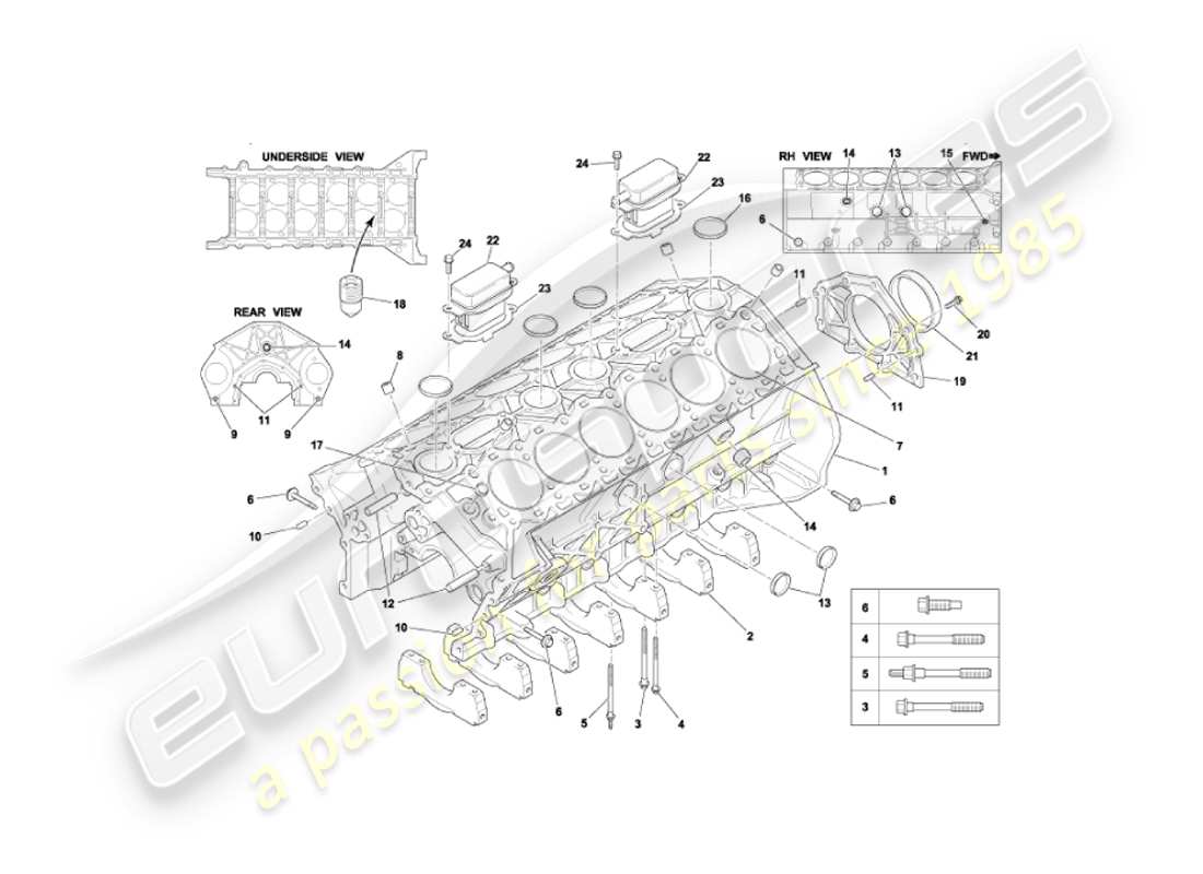 aston martin vanquish (2004) bloque cilíndrico diagrama de piezas