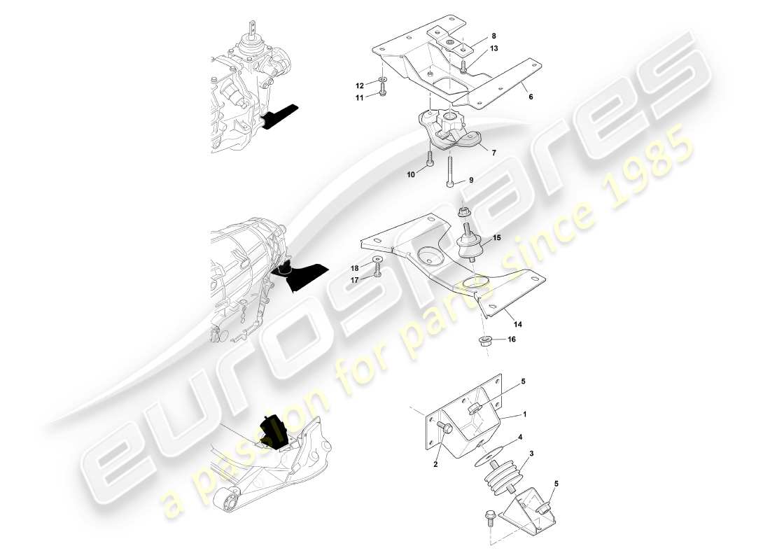 aston martin db7 vantage (2000) diagrama de piezas de soportes del motor