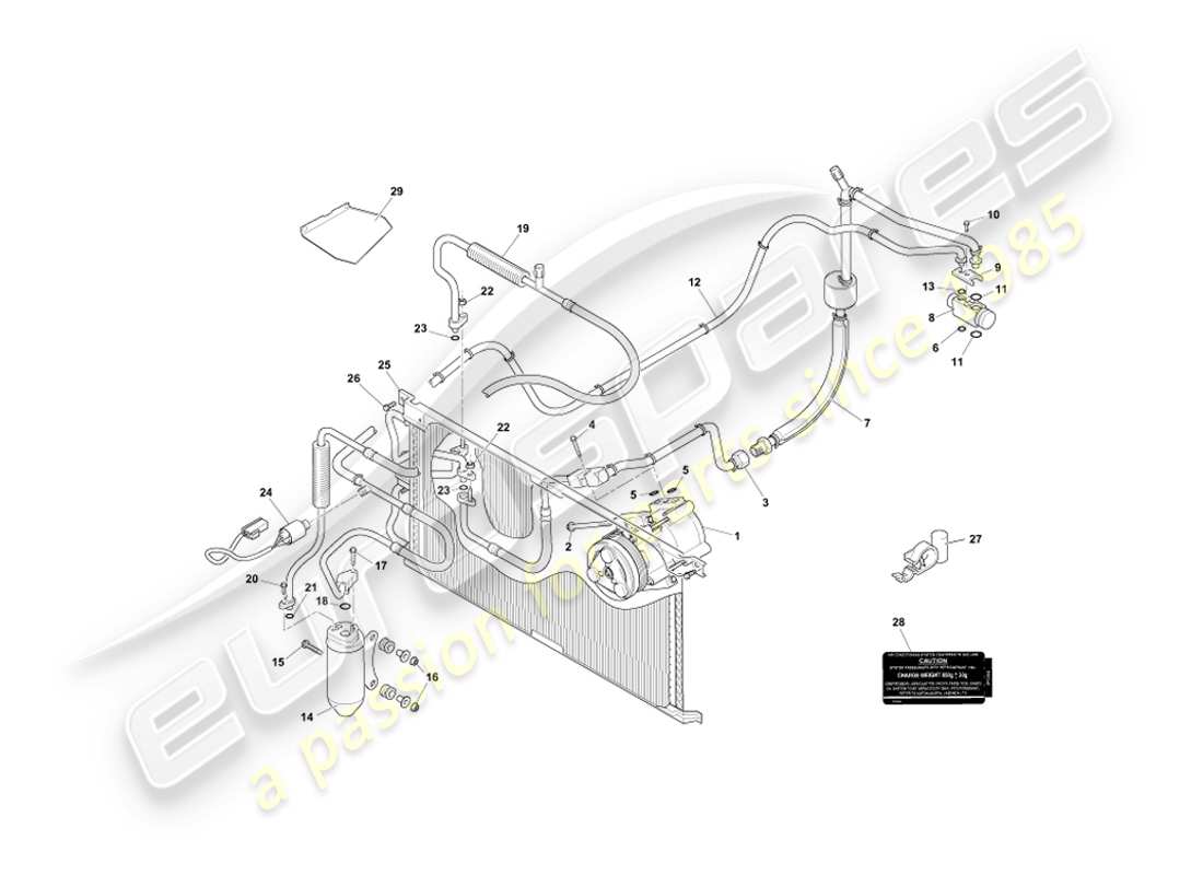 aston martin db7 vantage (2000) diagrama de piezas de instalación del compartimento del motor