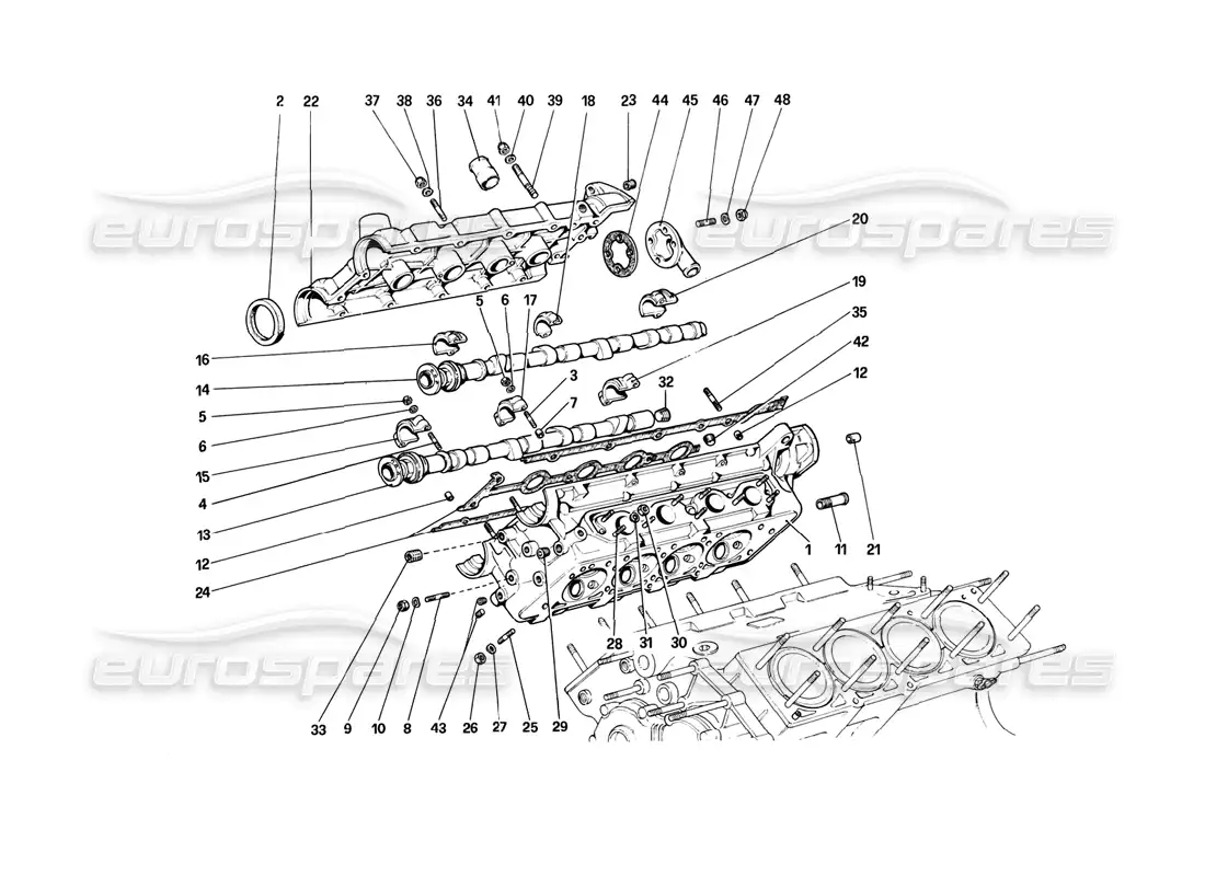 ferrari 308 (1981) gtbi/gtsi culata (derecha) diagrama de piezas