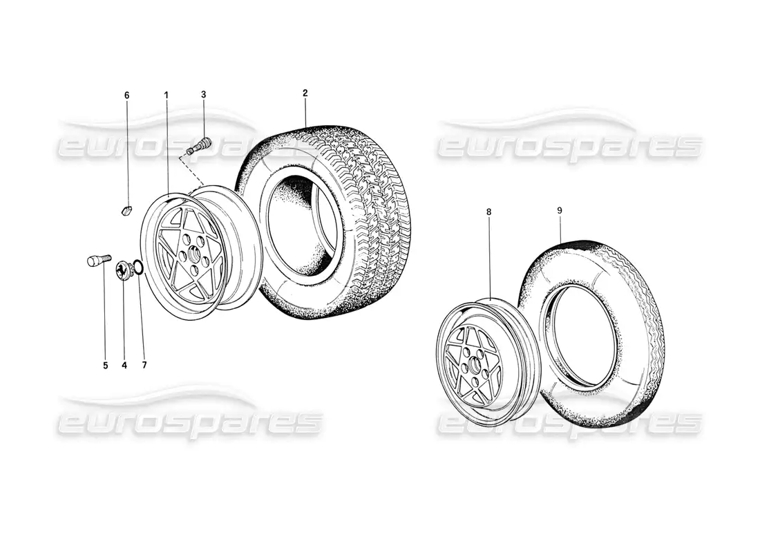 ferrari 208 turbo (1989) diagrama de piezas de ruedas (hasta el número de automóvil 76625)
