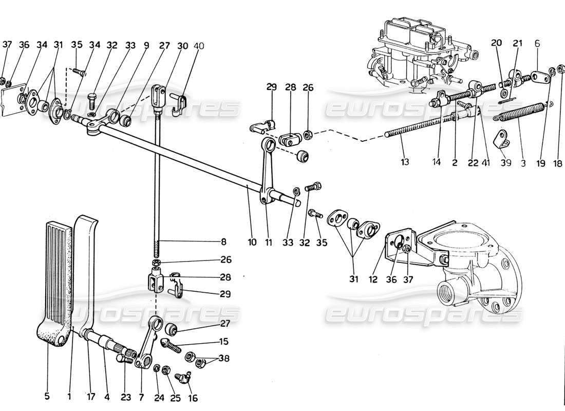 ferrari 365 gtb4 daytona (1969) diagrama de piezas de control del acelerador (1974 revisión)