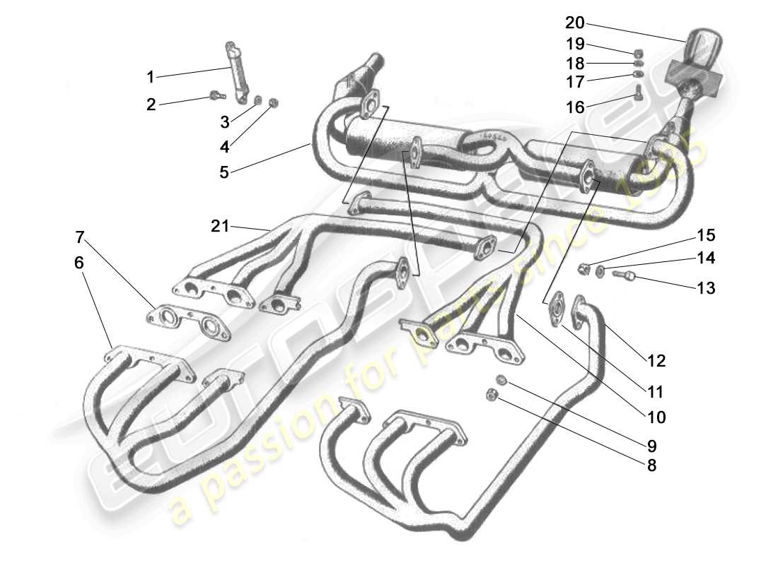 lamborghini miura p400s diagrama de piezas del sistema de escape (p400/s)