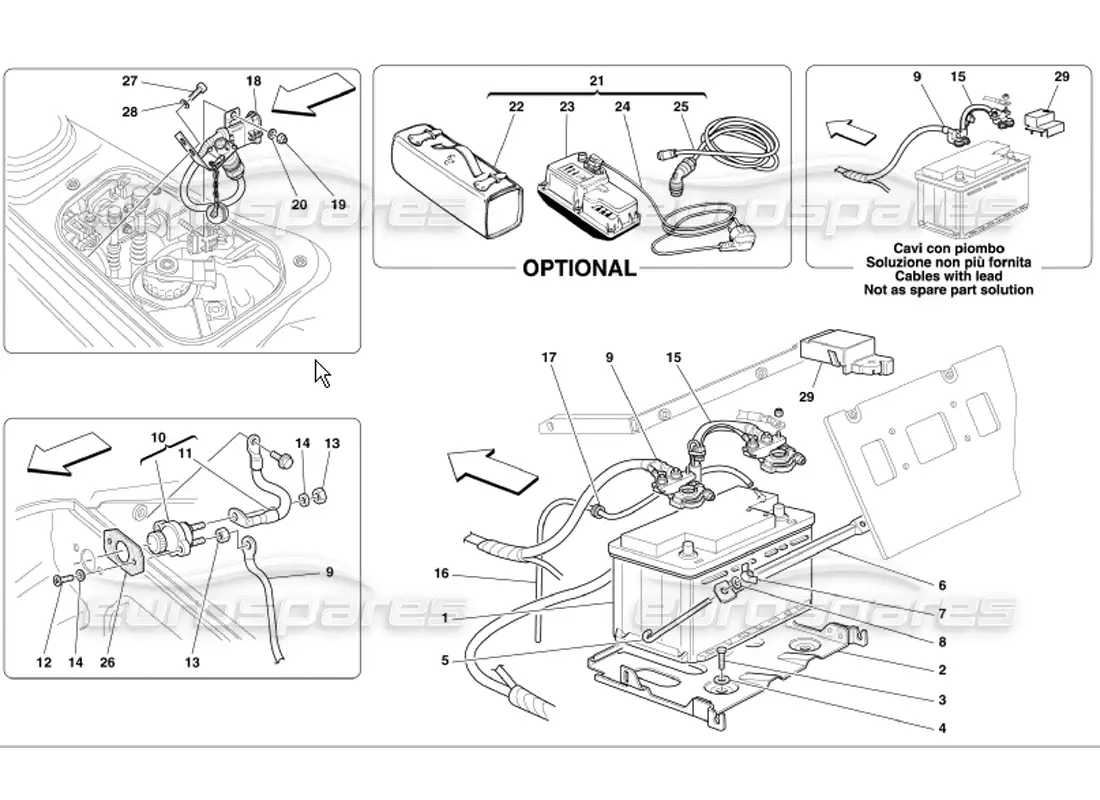 ferrari 360 modena batería diagrama de piezas