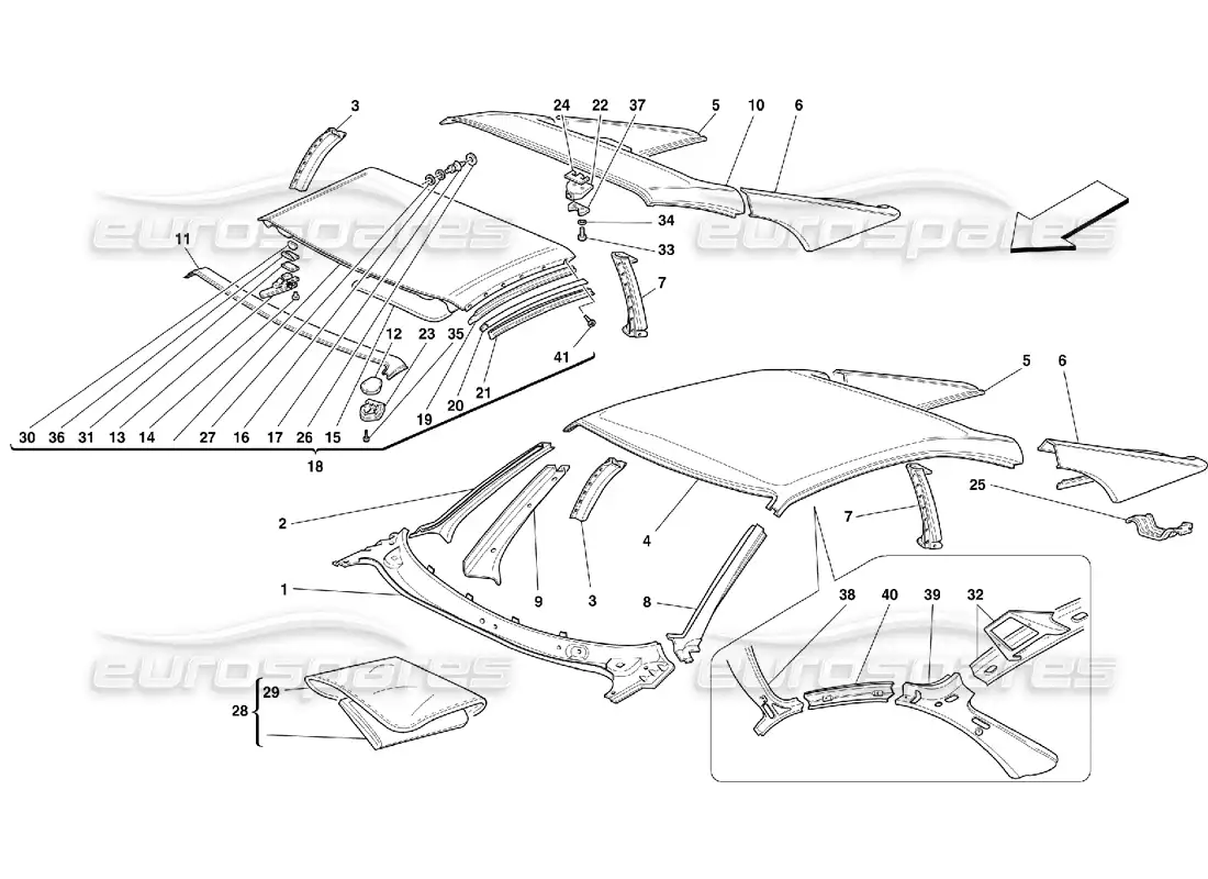 ferrari 355 (5.2 motronic) techo - adornos exteriores diagrama de piezas