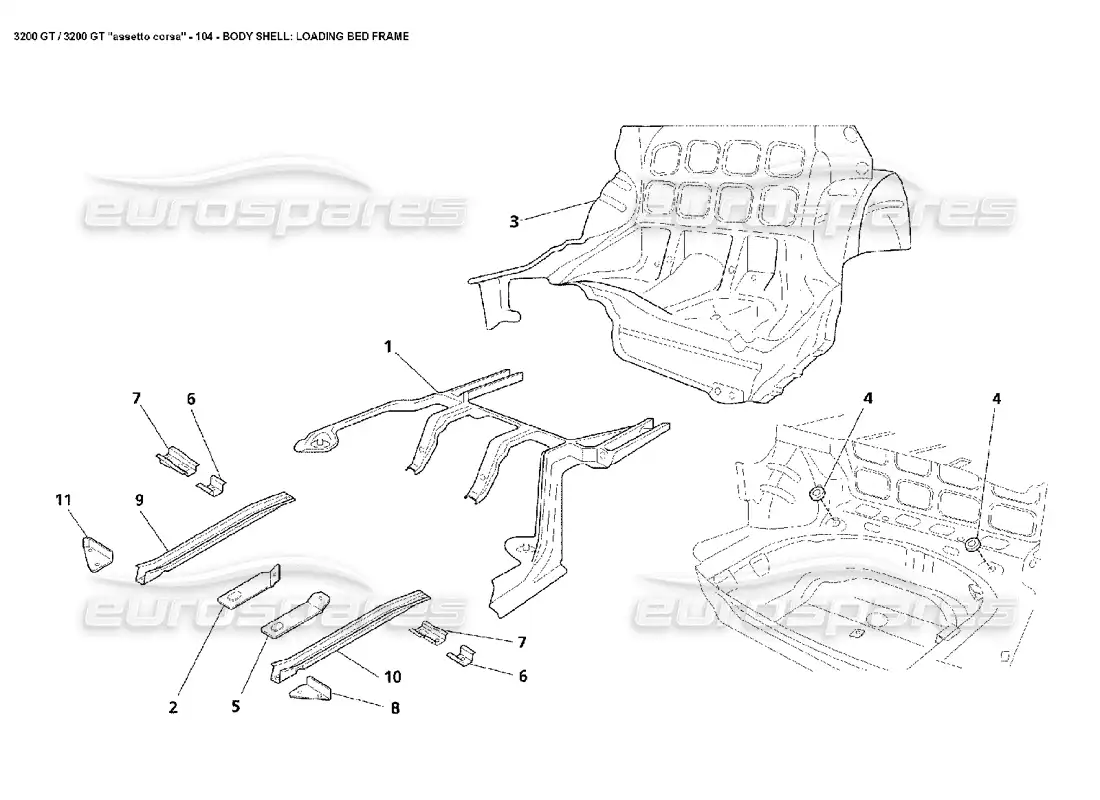 maserati 3200 gt/gta/assetto corsa cuerpo: estructura de cama de carga diagrama de piezas