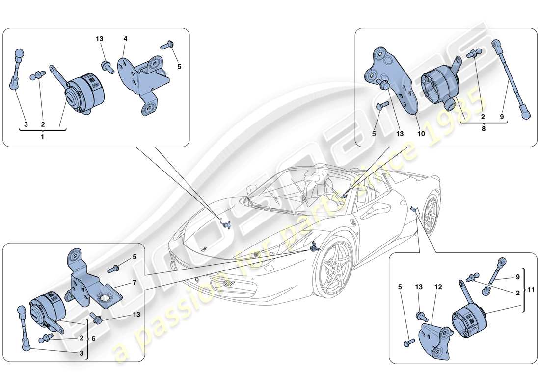 ferrari 458 spider (rhd) gestión electrónica (suspensión) diagrama de piezas