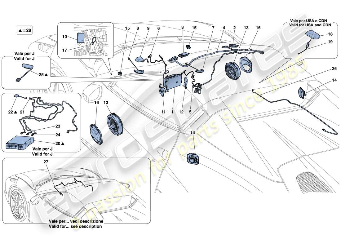 ferrari 458 speciale aperta (usa) diagrama de piezas del sistema hi-fi