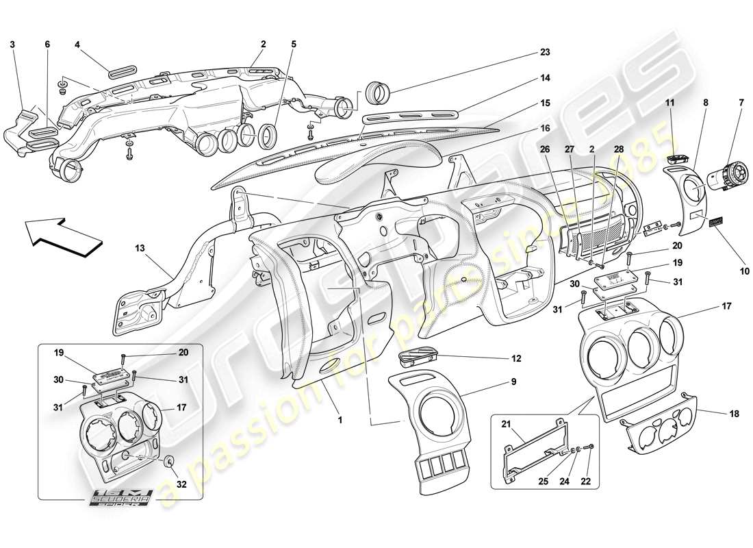 ferrari f430 scuderia (rhd) panel diagrama de piezas