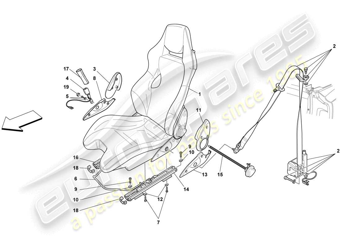 ferrari f430 spider (europe) asiento de carreras - diagrama de piezas opcional