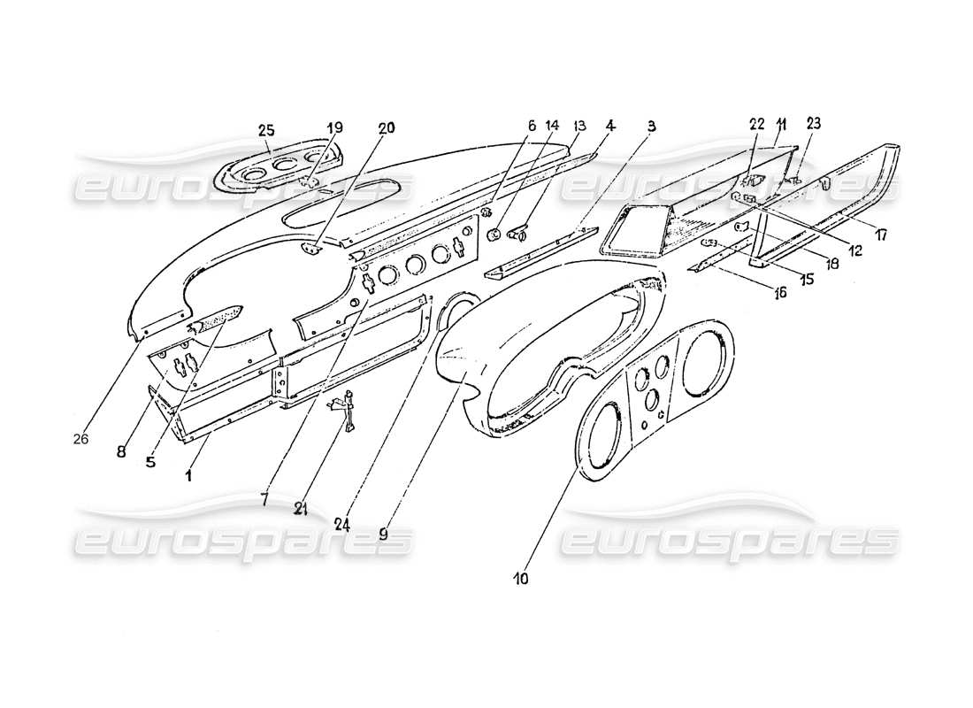 ferrari 365 gt 2+2 (coachwork) diagrama de piezas del tablero de instrumentos