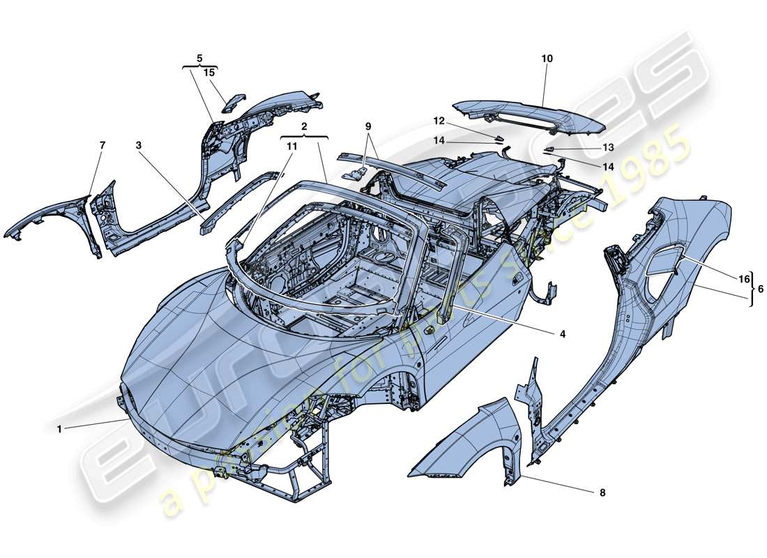 ferrari 488 spider (rhd) carrocería - diagrama de piezas de acabado externo