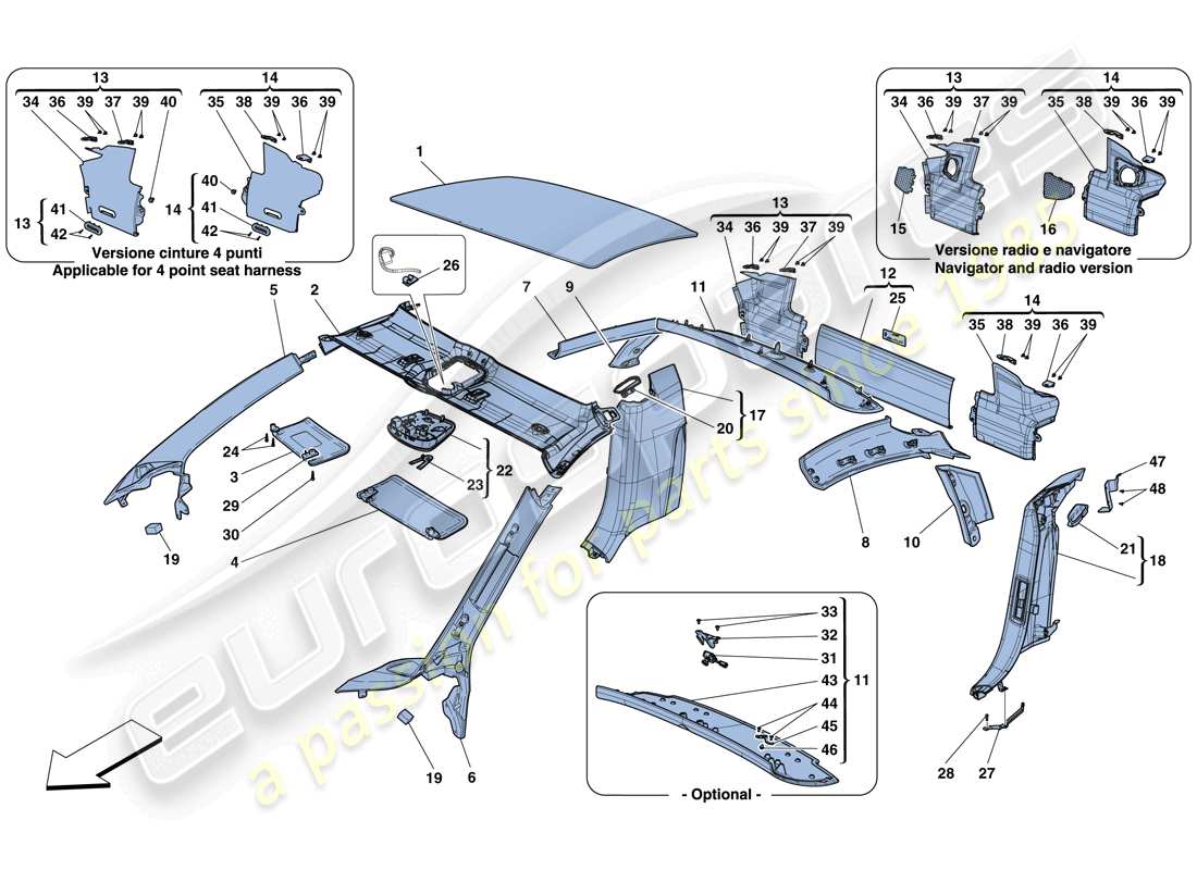 ferrari 458 speciale (usa) accesorios y acabados del techo diagrama de piezas