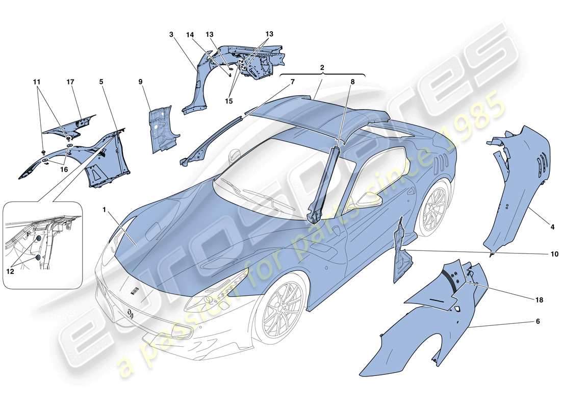 ferrari f12 tdf (usa) carrocería - diagrama de piezas de acabado externo