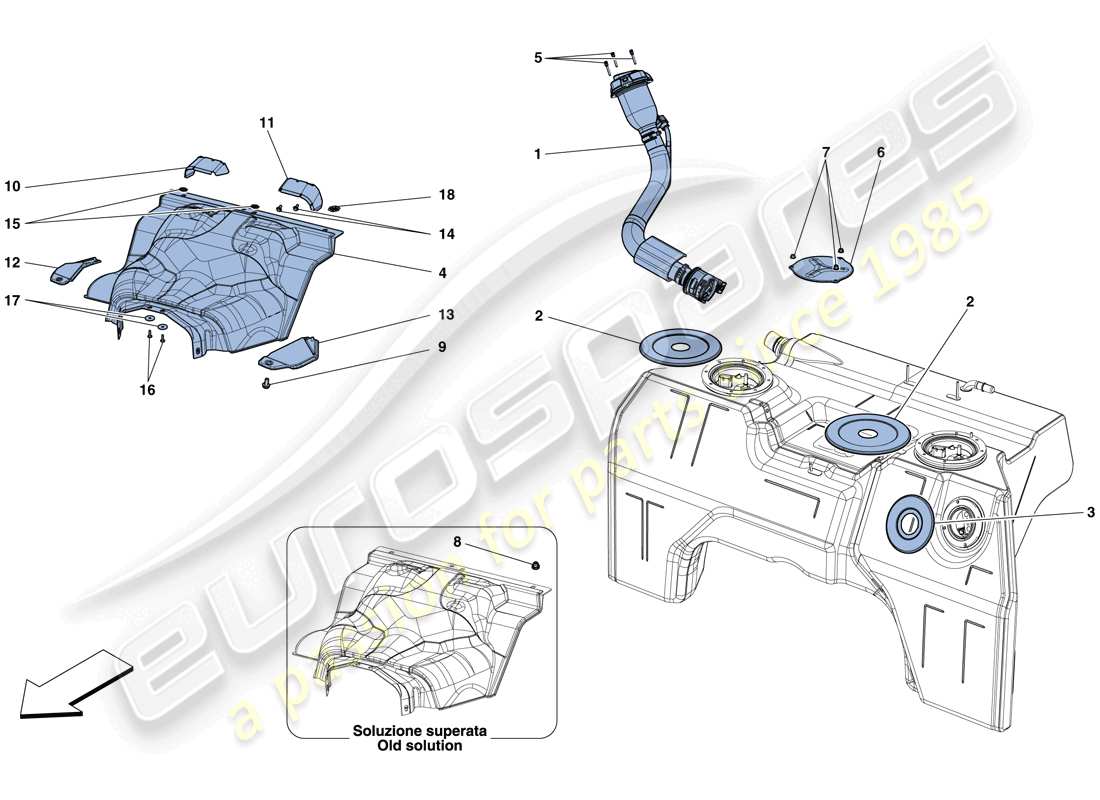 ferrari f12 tdf (usa) diagrama de piezas del tanque de combustible y cuello de llenado
