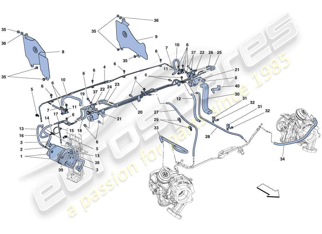 ferrari 488 spider (usa) ajustes del sistema de turbocompresor diagrama de piezas