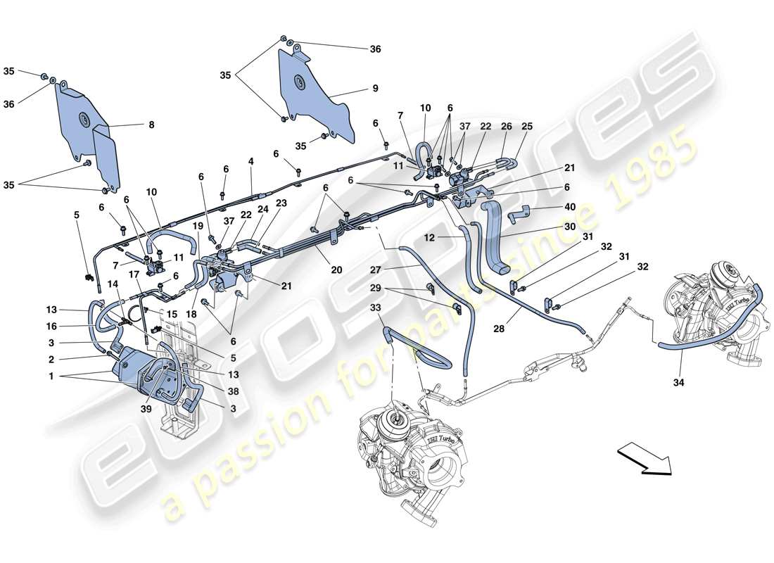 ferrari 488 spider (usa) ajustes del sistema de turboalimentación diagrama de piezas