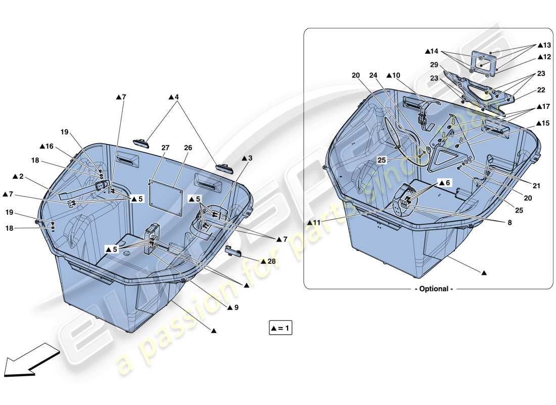 ferrari 488 spider (usa) diagrama de piezas del adorno del compartimiento delantero
