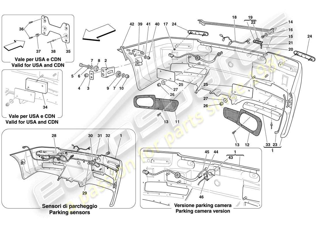 ferrari 612 sessanta (europe) diagrama de piezas del parachoques trasero