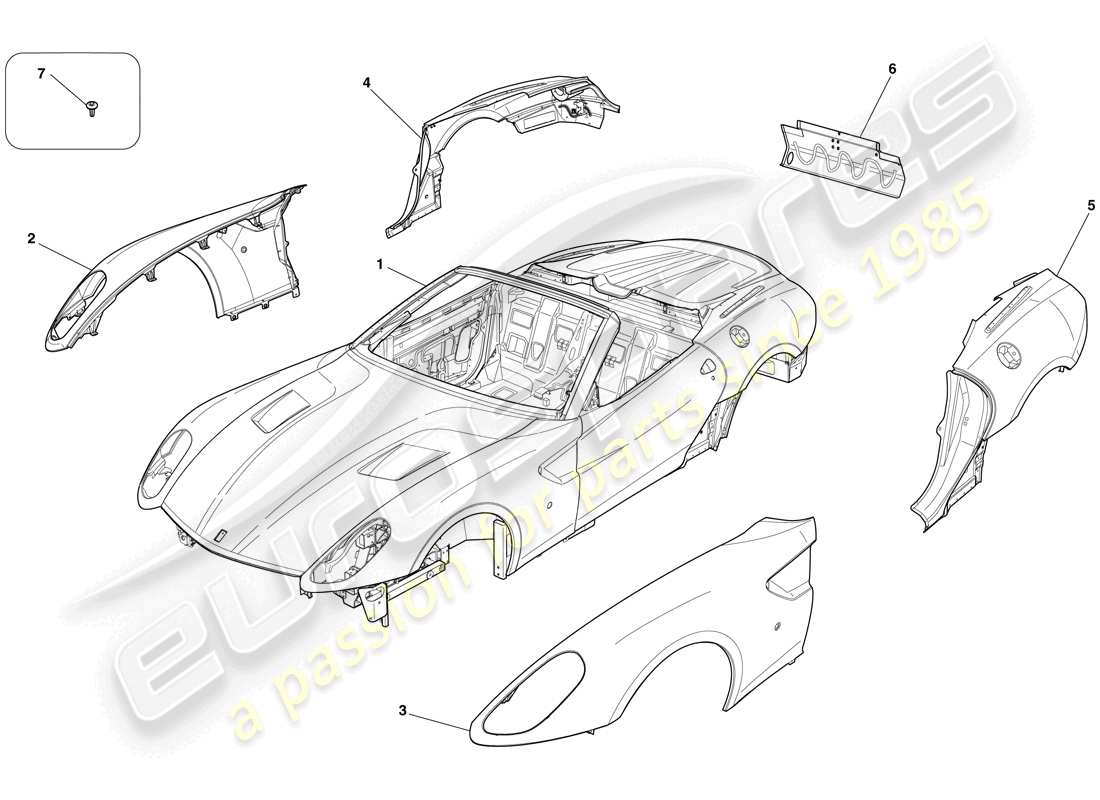 ferrari 599 sa aperta (rhd) carrocería - diagrama de piezas de acabado externo