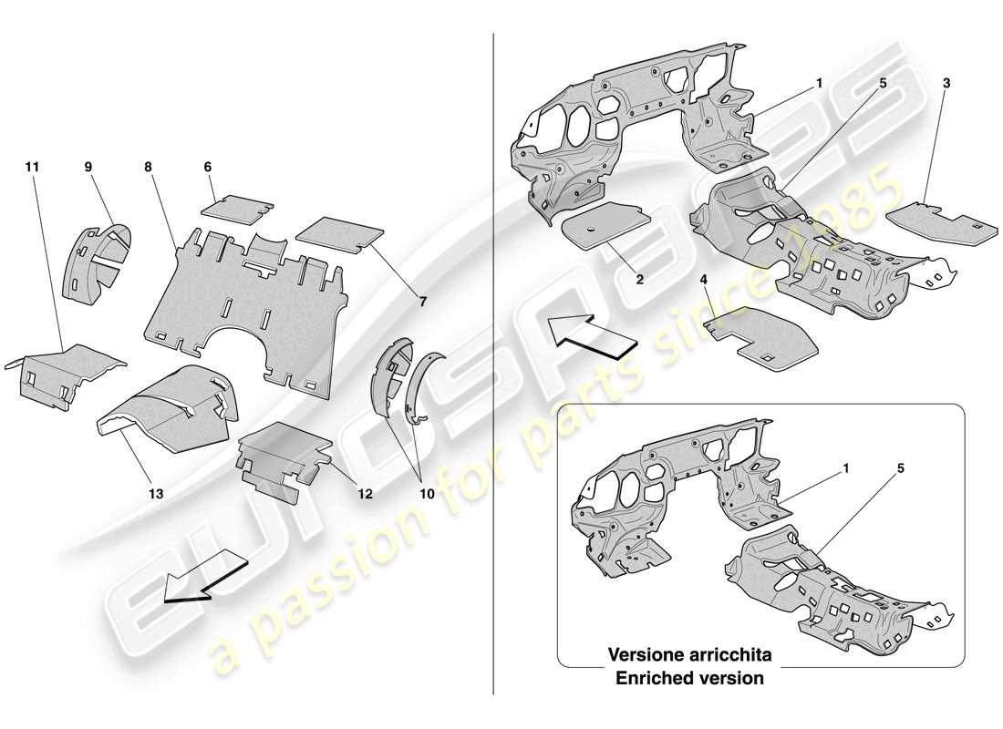 ferrari 612 sessanta (europe) aislamiento del habitáculo diagrama de piezas