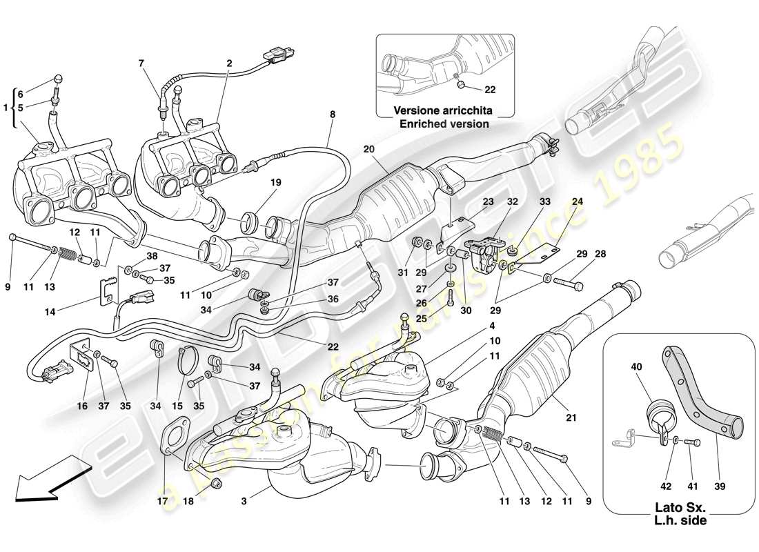 ferrari 612 sessanta (europe) sistema de escape delantero diagrama de piezas