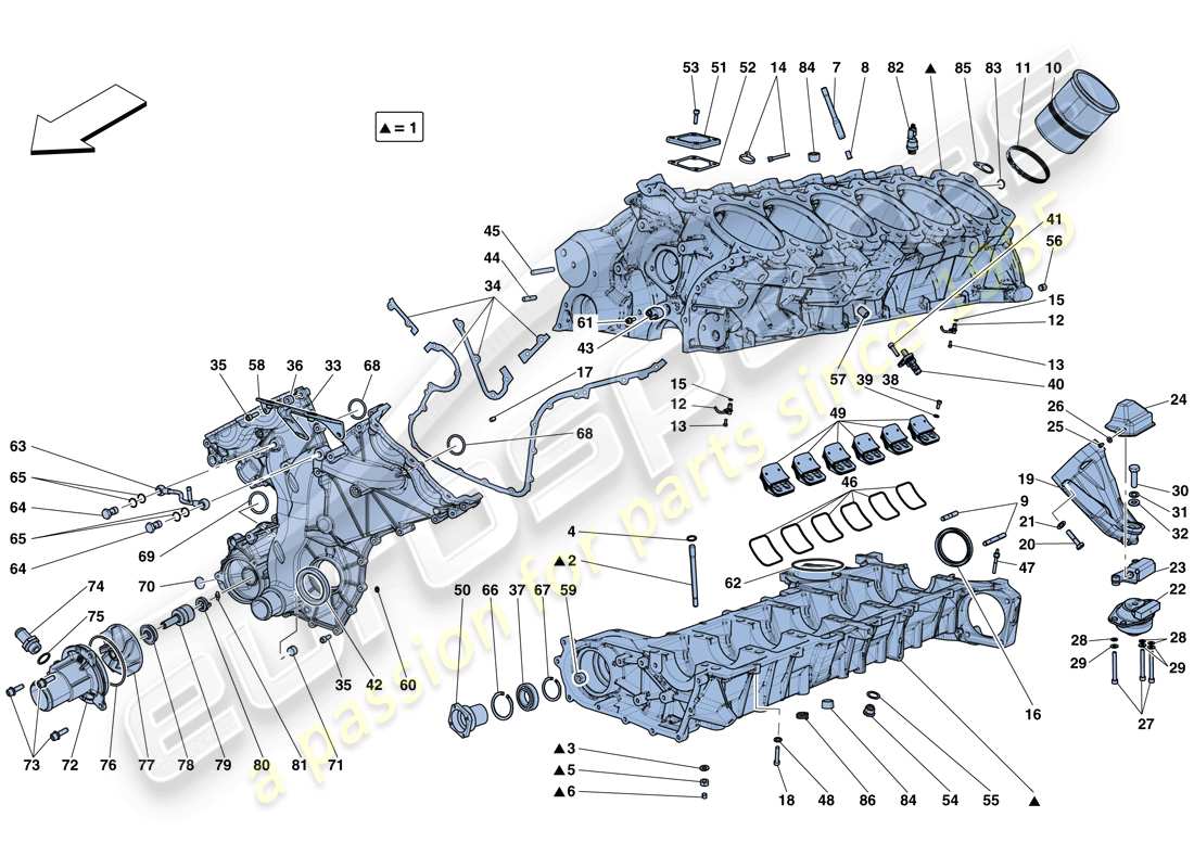 ferrari 812 superfast (rhd) crankcase diagrama de piezas