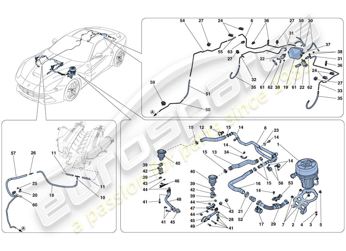 ferrari f12 berlinetta (usa) sistema de aire secundario diagrama de piezas