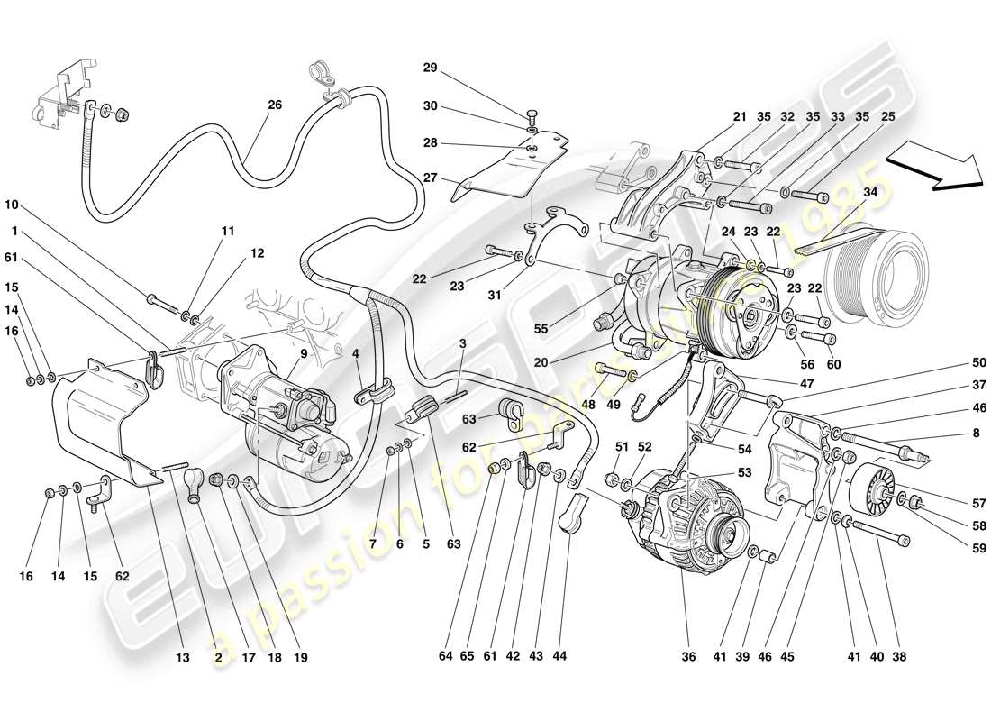 ferrari 612 sessanta (europe) alternador - motor de arranque - compresor de ca diagrama de piezas