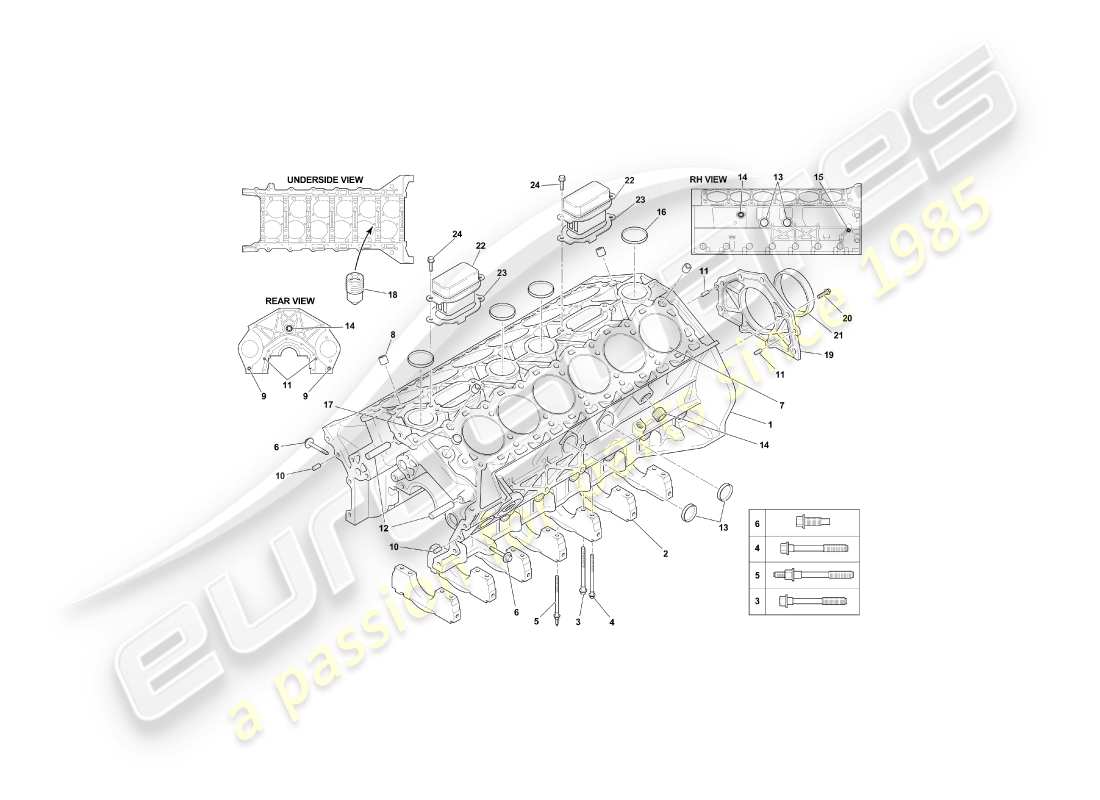 aston martin db7 vantage (1999) diagrama de piezas del bloque de cilindros