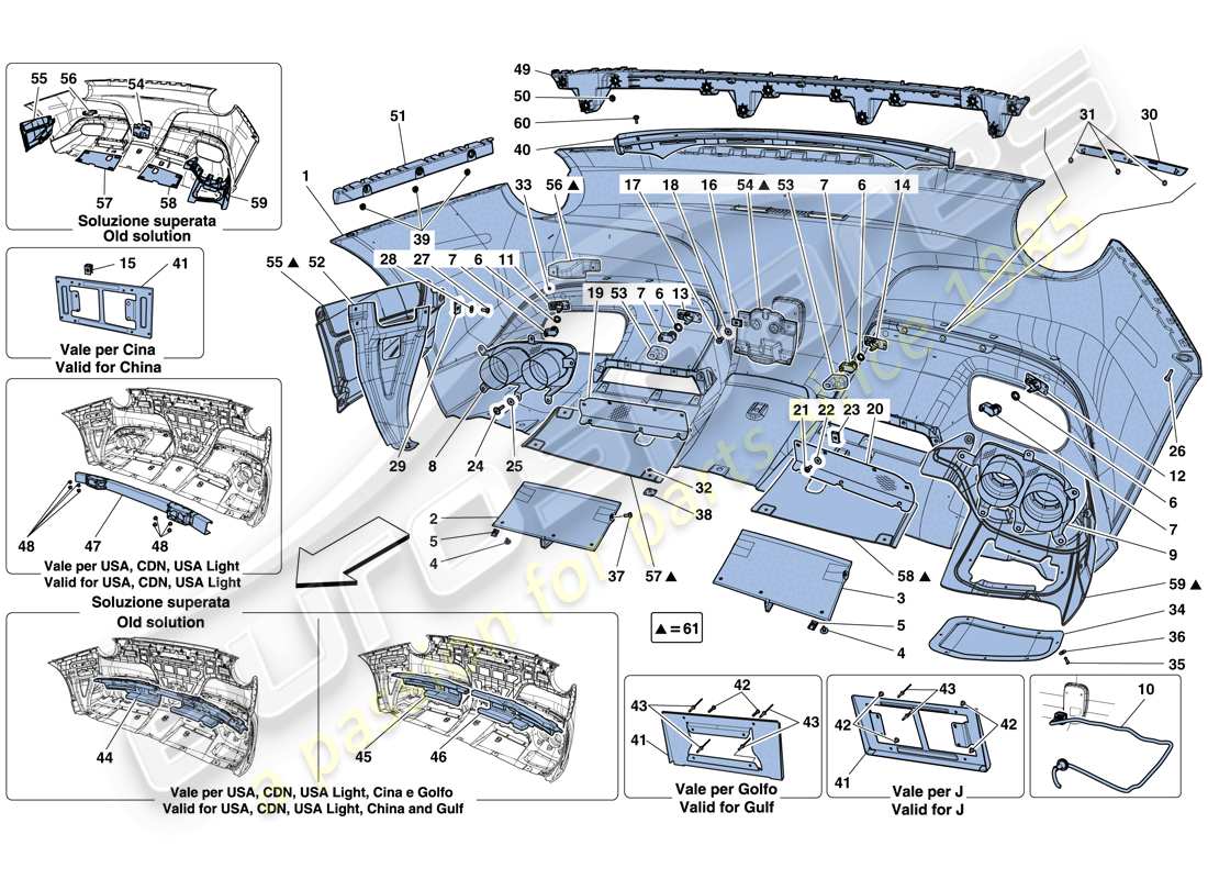 ferrari f12 berlinetta (usa) parachoques trasero diagrama de piezas
