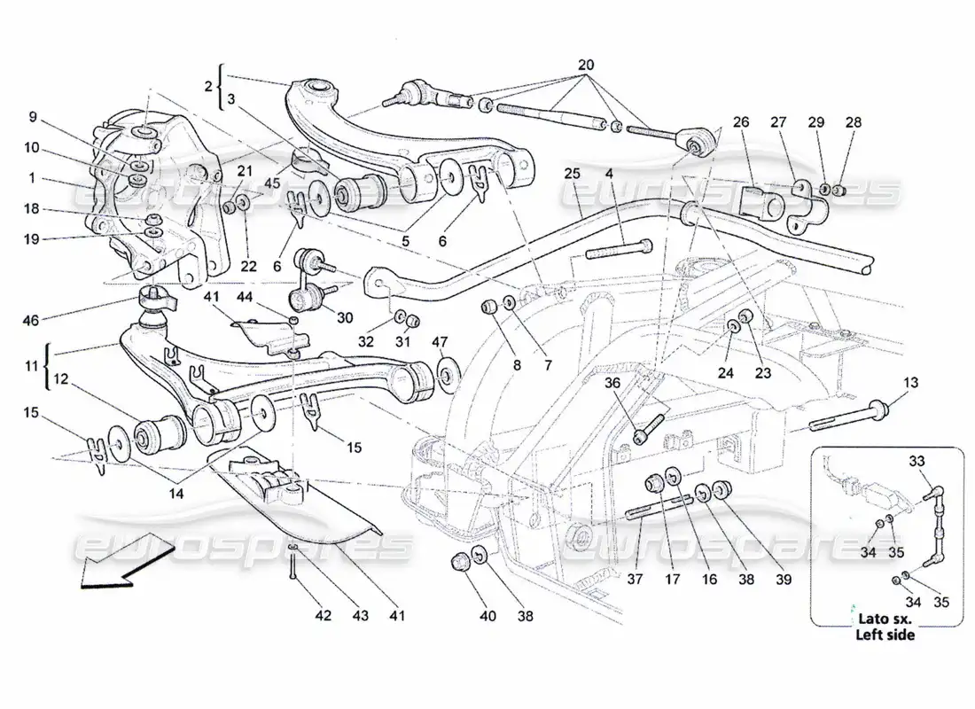maserati qtp. (2010) 4.7 rear suspension diagrama de piezas